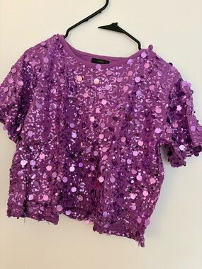 J. Crew Purple Sequin Short Sleeve Tee